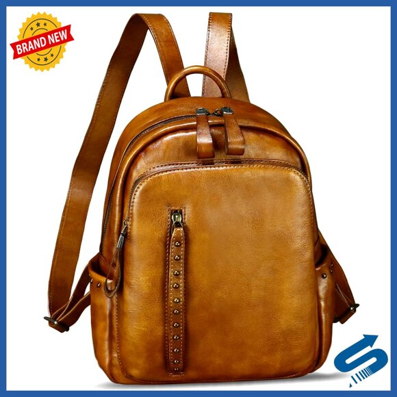 Genuine Leather Backpack Purse with Rivets, Vintage Western Style Daypack main image 7